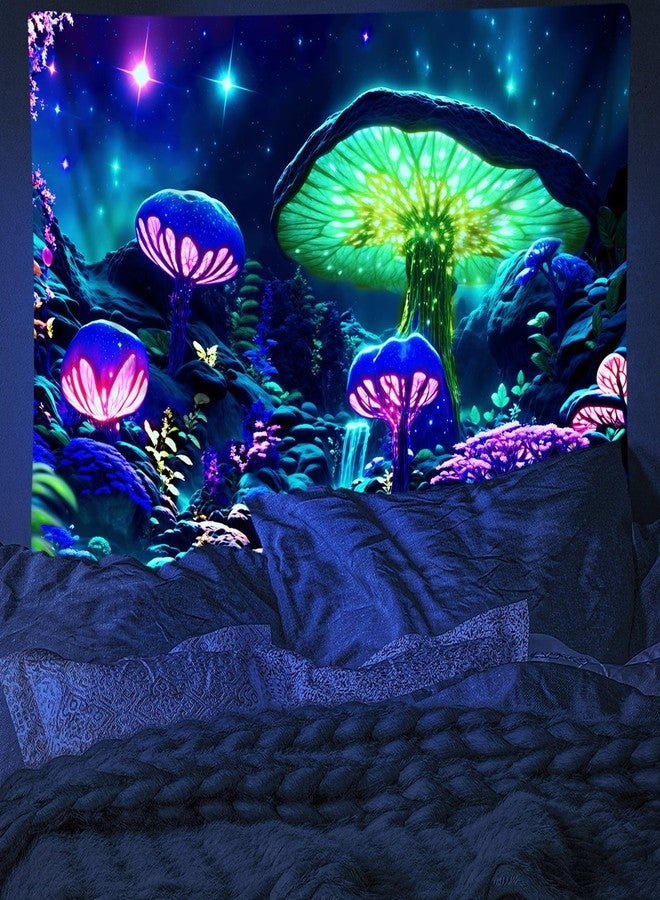 PSYHILAR Blacklight Poster Mushroom Tapestry for Bedroom Aesthetic, Colorful Neon Forest Wall Art Black Light Posters for Adults (59 x 51 Inches) - Image 5